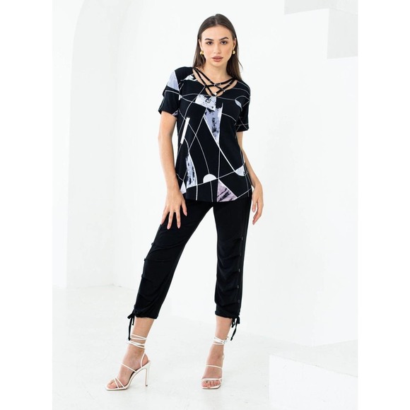 Artex Fashions Women's Size XL Black Capri Pants with Buttons and Ties NWT - Picture 3 of 3